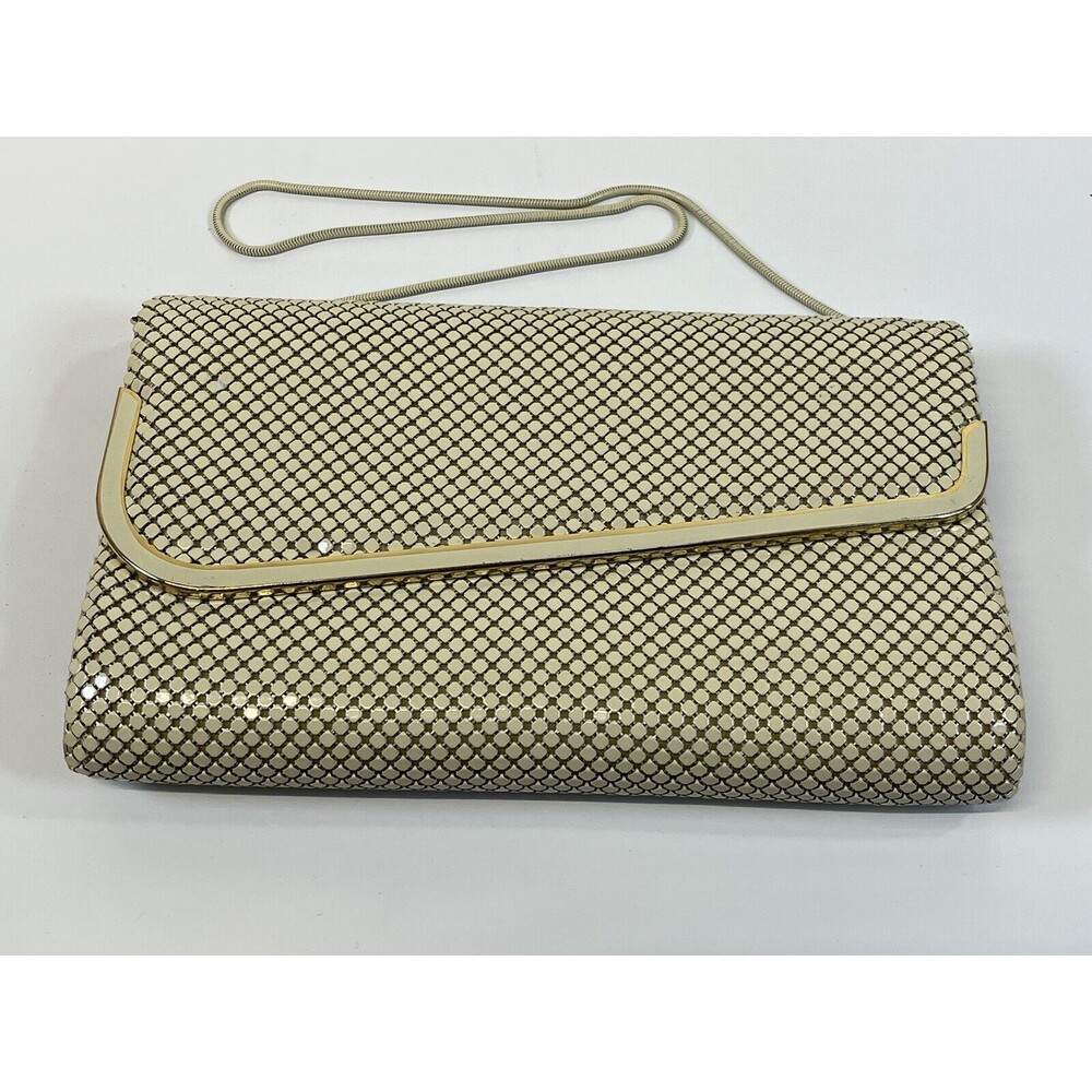 Vintage Art Deco Ivory/White GloMesh Clutch Purse Bag With Chain‎ Shoulder Strap - Picture 7 of 9